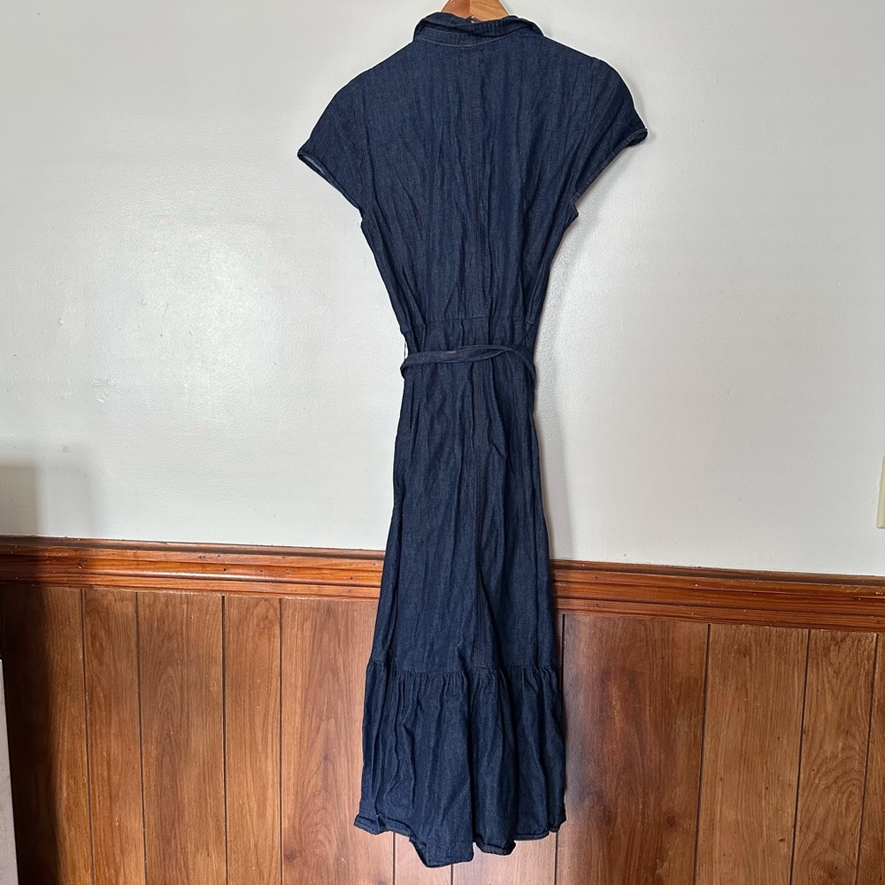 J. Crew Denim Tie Waist Tiered Hem Midi Dress Size 8 Old Money Preppy Minimalist - Picture 6 of 14